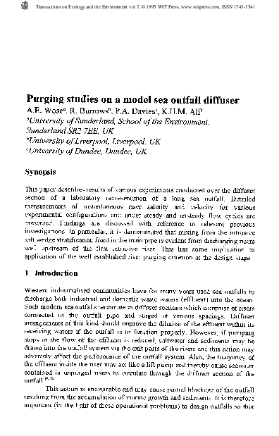 (PDF) Purging studies on a model sea outfall diffuser