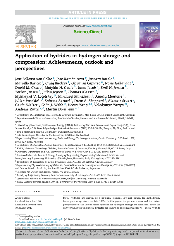 (PDF) Application of hydrides in hydrogen storage and compression ...