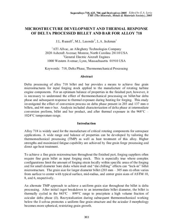(PDF) Microstructure Development and Thermal Response of Delta ...