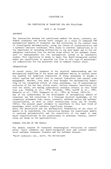 (PDF) 2DH Computation of Transient Sea Bed Evolutions