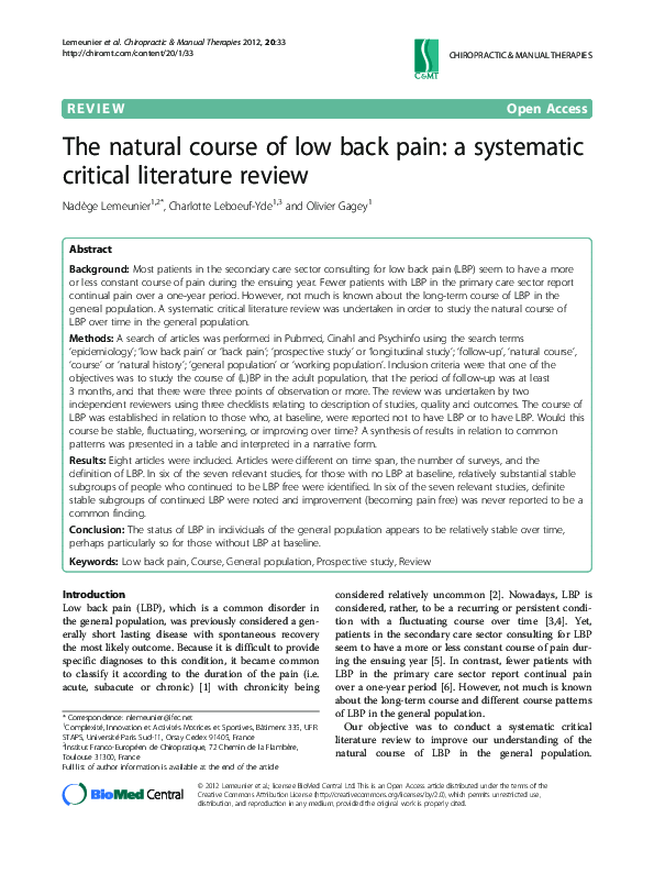 (PDF) The natural course of low back pain: a systematic critical ...