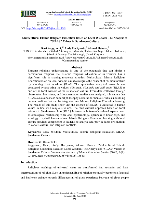 (PDF) Multicultural Islamic Religious Education Based on Local Wisdom ...