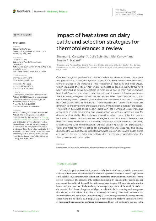 (PDF) Impact of heat stress on dairy cattle and selection strategies ...