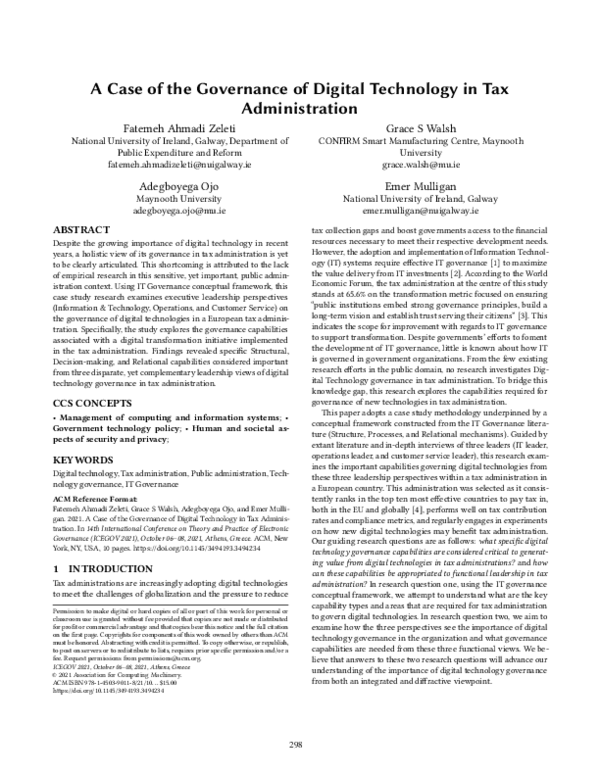 (PDF) A Case of the Governance of Digital Technology in Tax Administration