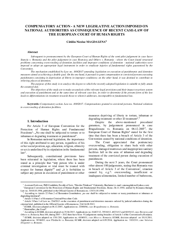 (PDF) Compensatory Action - a New Legislative Action Imposed on ...