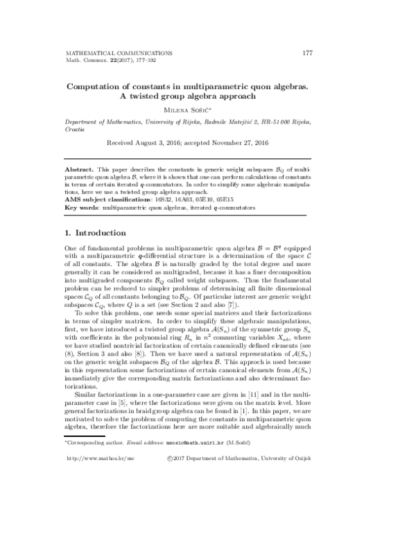 (PDF) Computation of constants in multiparametric quon algebras. A ...