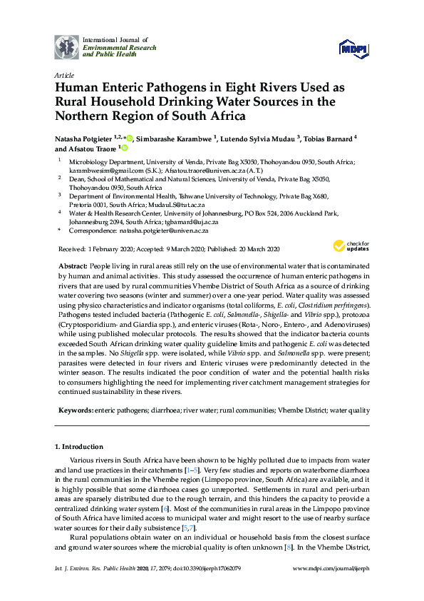(PDF) Human Enteric Pathogens in Eight Rivers Used as Rural Household ...