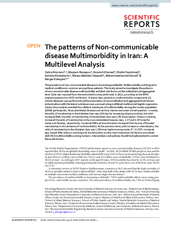 (PDF) The patterns of Non-communicable disease Multimorbidity in Iran ...