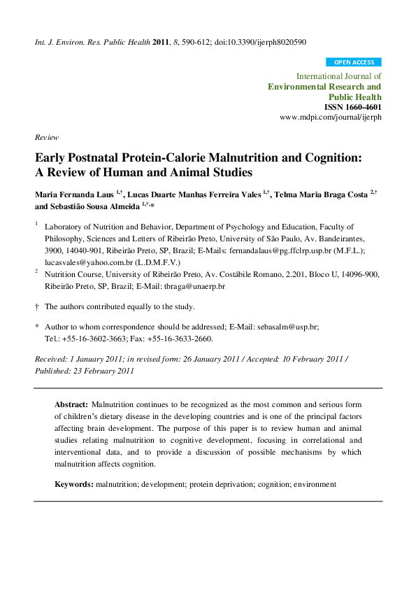 (PDF) Early Postnatal Protein-Calorie Malnutrition and Cognition: A ...