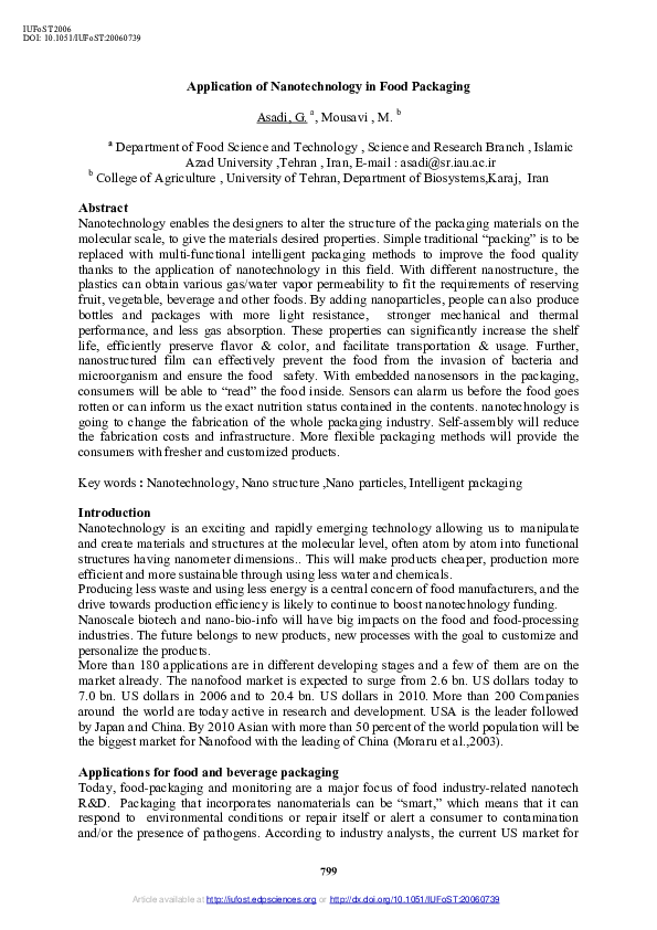 (PDF) Application of Nanotechnology in Food Packaging