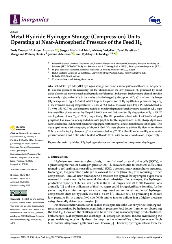 (PDF) Metal Hydride Hydrogen Storage (Compression) Units Operating at ...