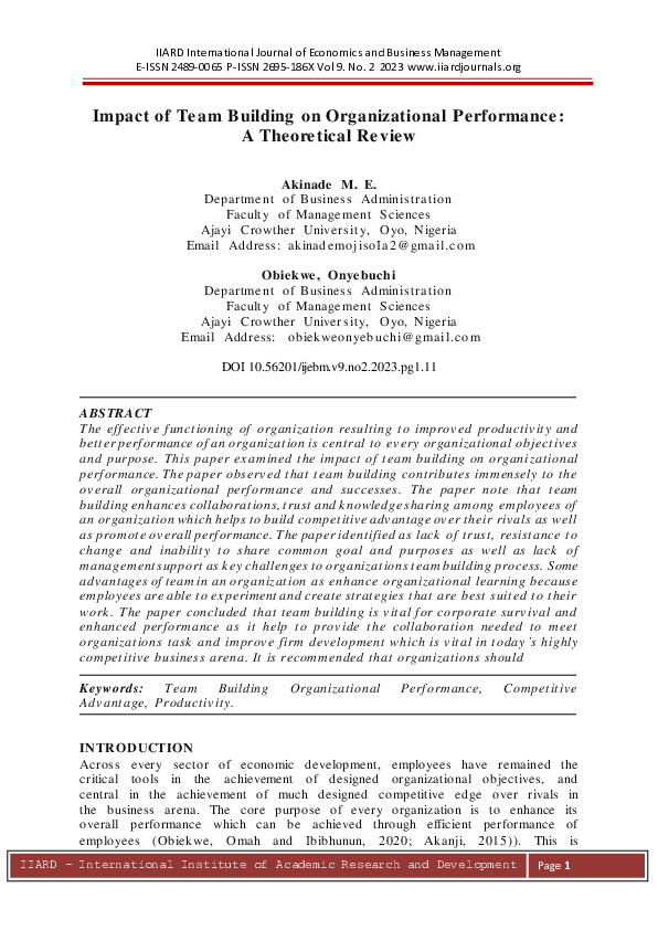 (PDF) Impact of Team Building on Organizational Performance: A ...