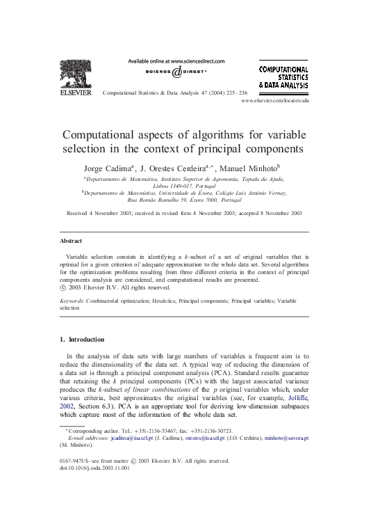 (PDF) Computational aspects of algorithms for variable selection in the ...