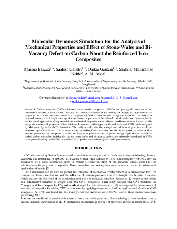 (PDF) Molecular dynamics simulation for the analysis of mechanical ...