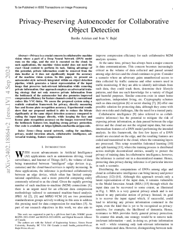 (PDF) Privacy-Preserving Autoencoder for Collaborative Object Detection