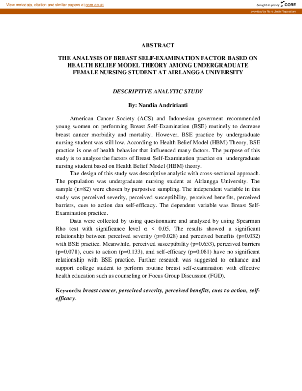 (PDF) The Analysis of Breast Self-Examination Factor Based on Health ...