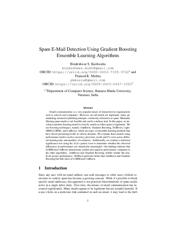 (PDF) Spam E-Mail Detection Using Gradient Boosting Ensemble Learning ...