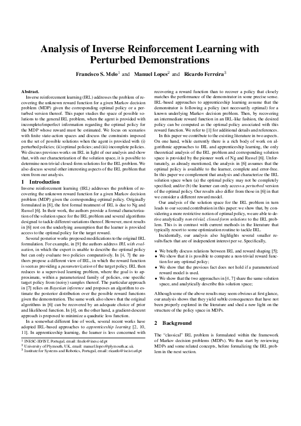(PDF) Analysis of inverse reinforcement learning with perturbed ...