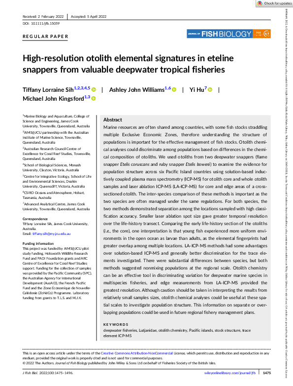 (PDF) High‐resolution otolith elemental signatures in eteline snappers ...
