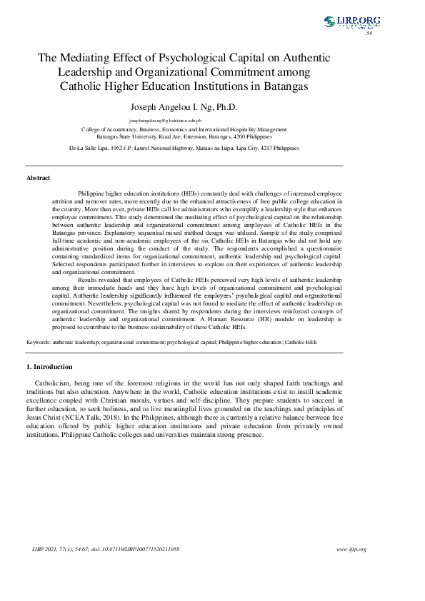 (PDF) The Mediating Effect of Psychological Capital on Authentic ...