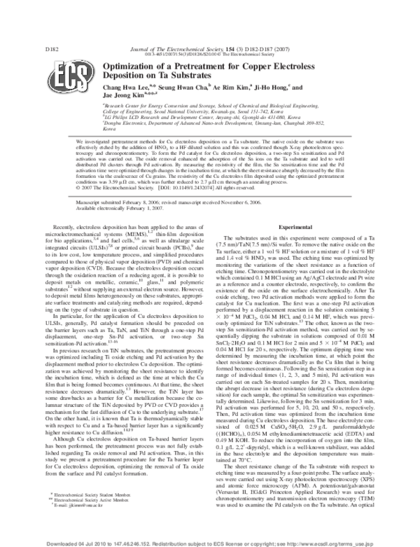 (PDF) Optimization of a Pretreatment for Copper Electroless Deposition ...