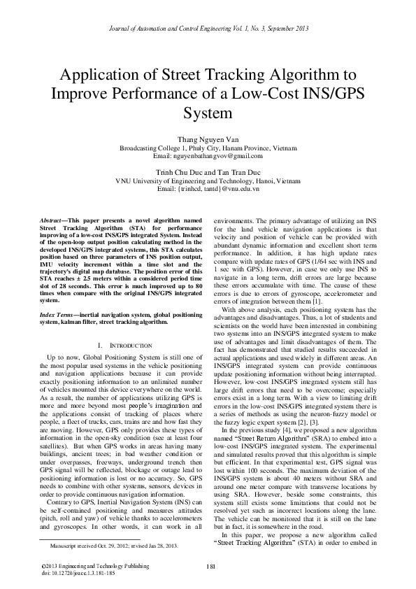 (PDF) Application of Street Tracking Algorithm to Improve Performance ...