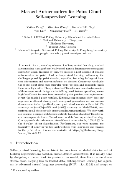 (PDF) Masked Autoencoders for Point Cloud Self-supervised Learning