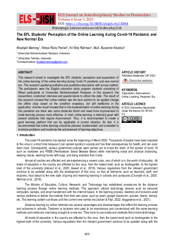 (PDF) The EFL Students’ Perception of the Online Learning during Covid ...