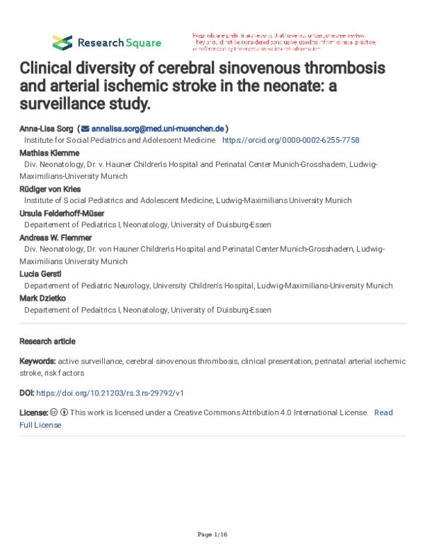 (PDF) Clinical diversity of cerebral sinovenous thrombosis and arterial ...