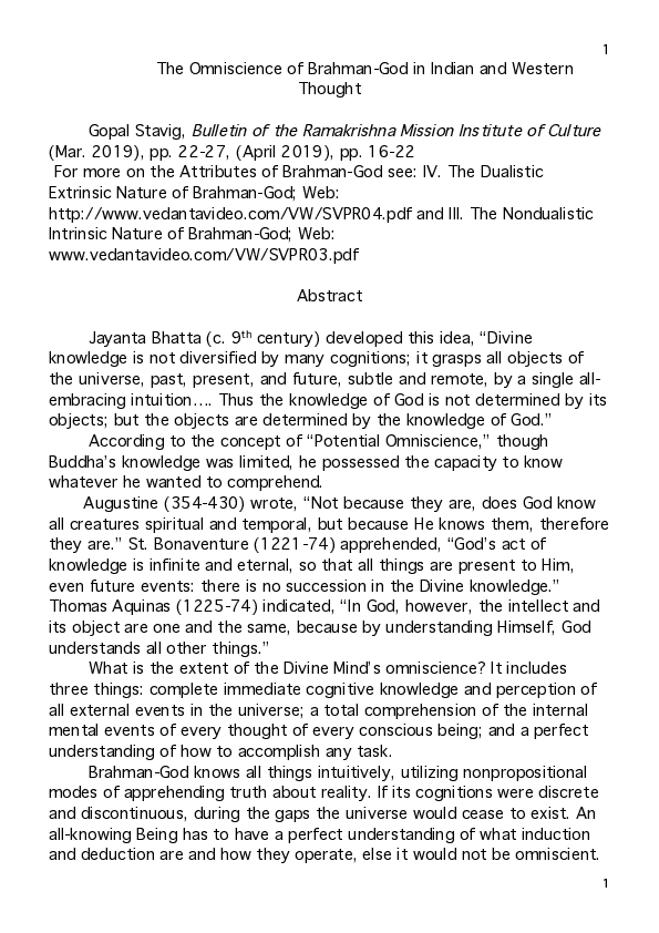 (PDF) A3 The Omniscience of Brahman God