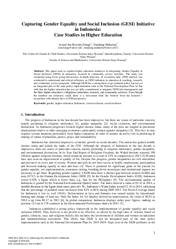 (PDF) Capturing Gender Equality and Social Inclusion (GESI) Initiative ...