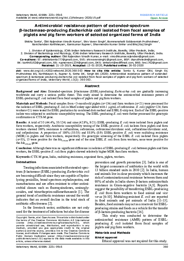 (PDF) Antimicrobial resistance pattern of extended-spectrum β-lactamase ...