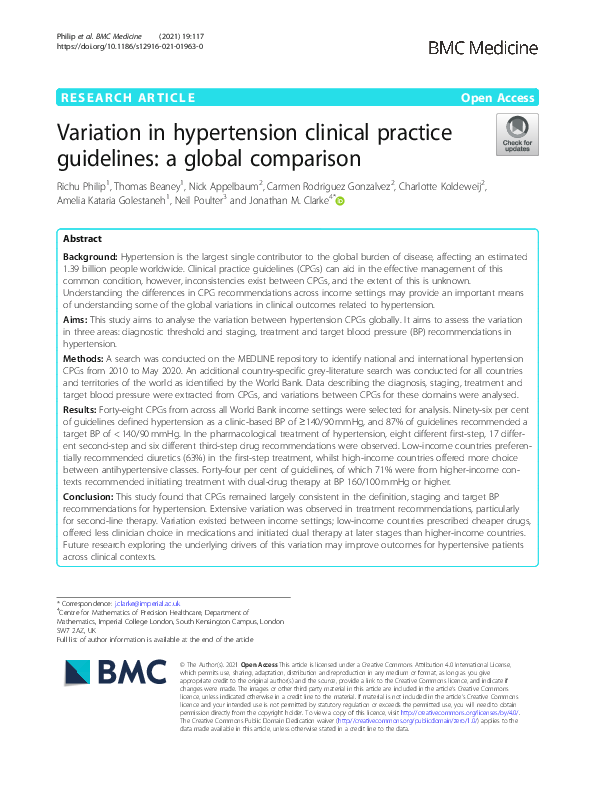 (PDF) Variation in hypertension clinical practice guidelines: a global ...