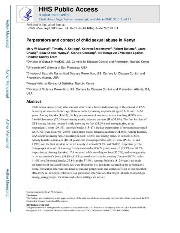 (PDF) Perpetrators and context of child sexual abuse in Kenya
