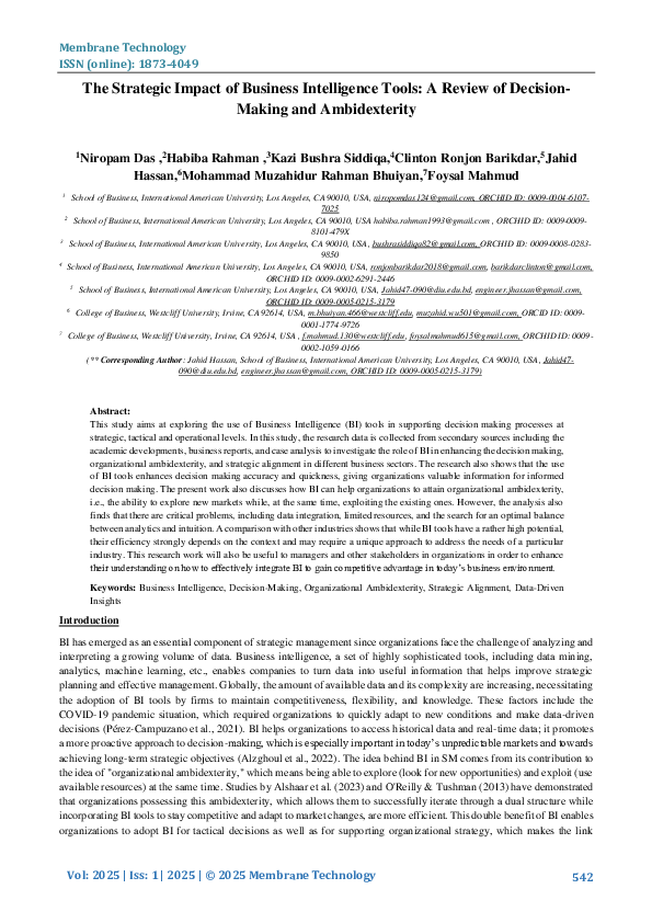 (PDF) The Strategic Impact of Business Intelligence Tools: A Review of ...