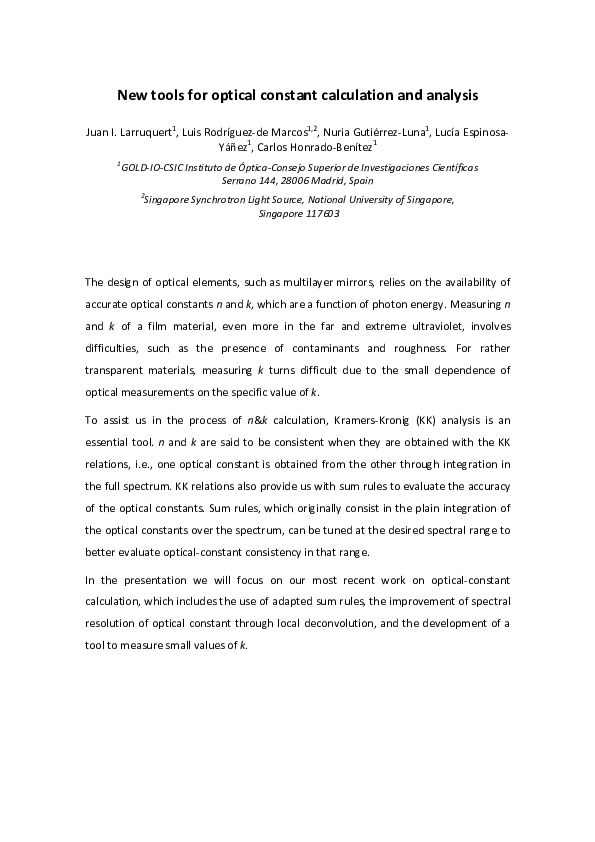 (PDF) New tools for optical constant calculation and analysis