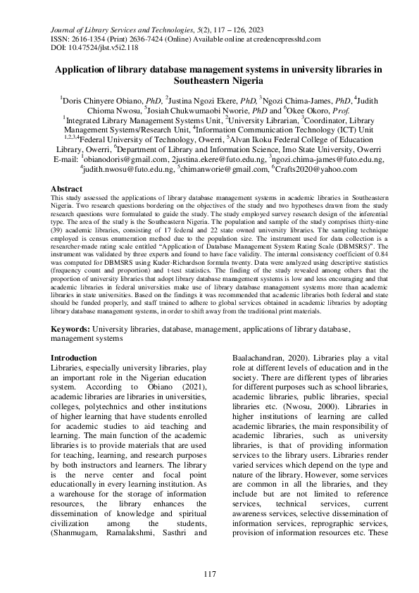 (PDF) Application of library database management systems in university ...
