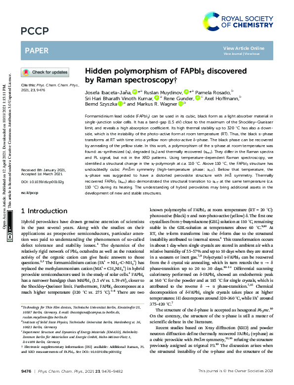 (PDF) Hidden polymorphism of FAPbI 3 discovered by Raman spectroscopy