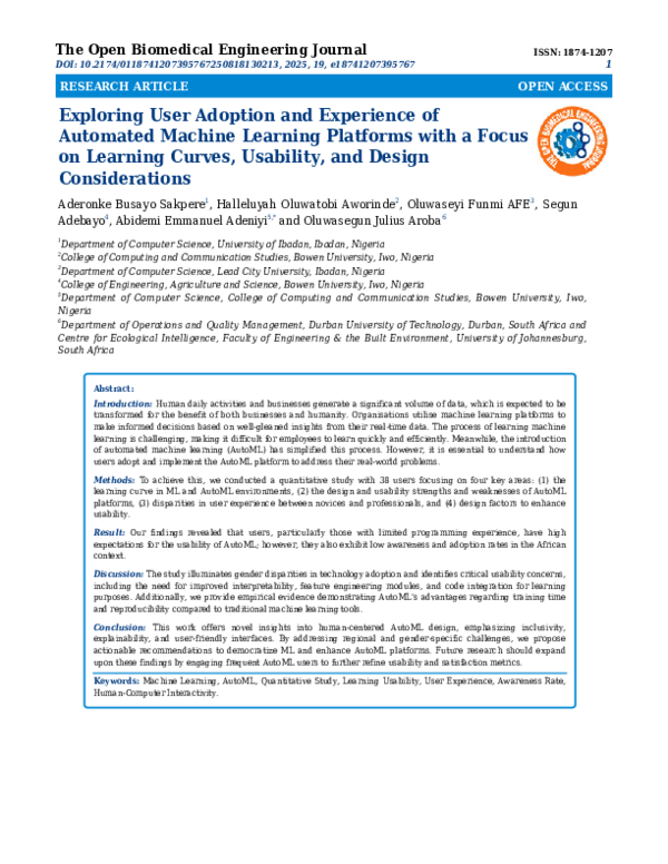 (PDF) Exploring User Adoption and Experience of Automated Machine ...