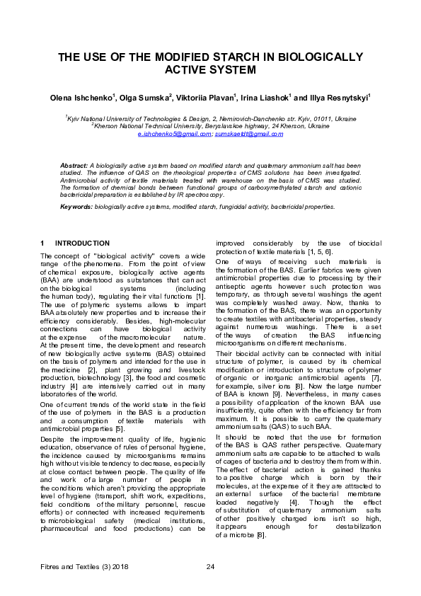 (PDF) The Use of the Modified Starch in Biologically Active System