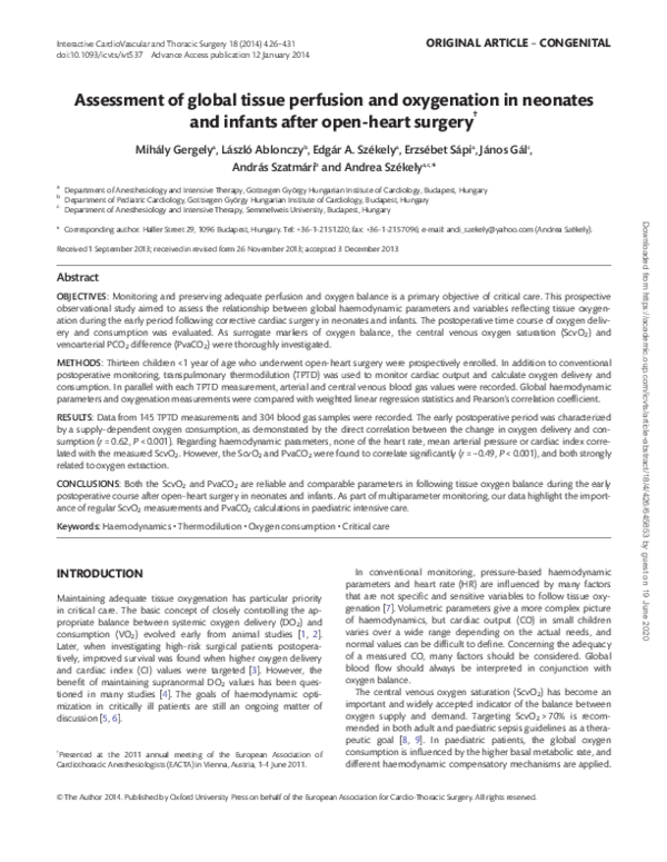(PDF) Assessment of global tissue perfusion and oxygenation in neonates ...