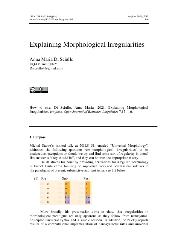 (PDF) Explaining Morphological Irregularities