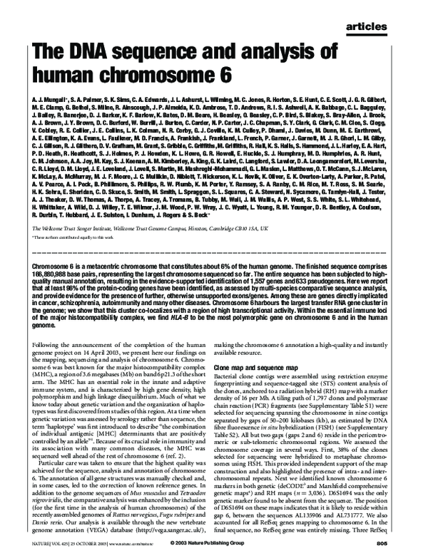 (PDF) The DNA sequence and analysis of human chromosome 6