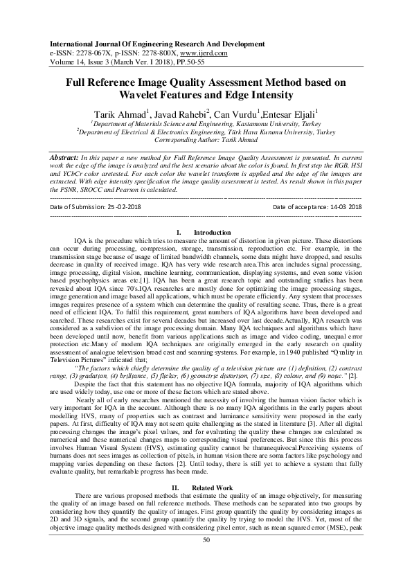 (PDF) Full Reference Image Quality Assessment Method based on Wavelet ...