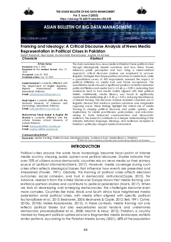 (PDF) Framing and Ideology: A Critical Discourse Analysis of News Media ...