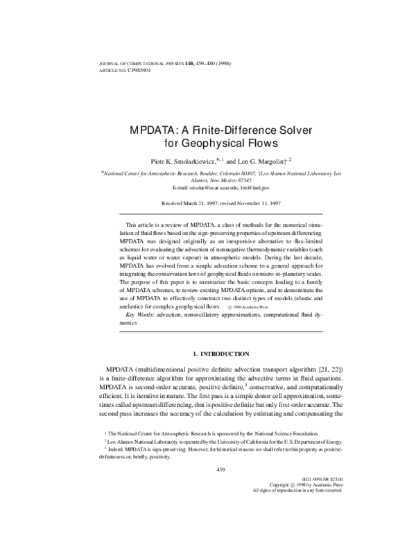 (PDF) MPDATA: A Finite-Difference Solver for Geophysical Flows