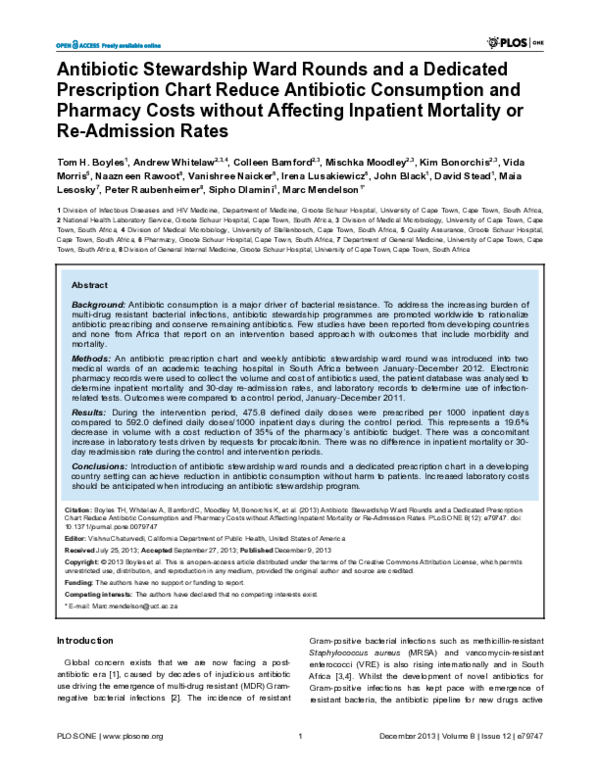 (PDF) Antibiotic Stewardship Ward Rounds and a Dedicated Prescription ...