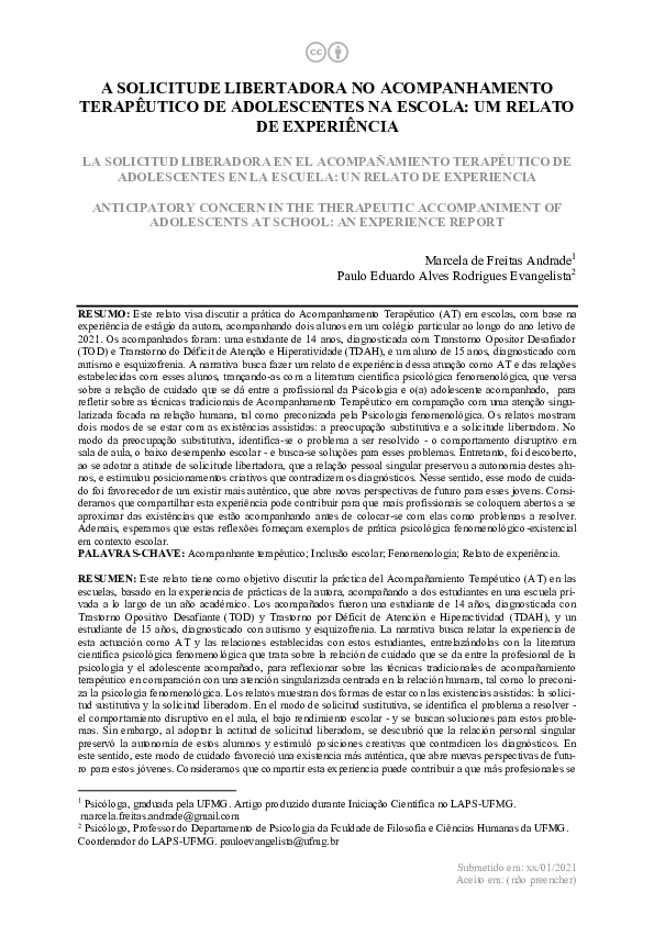(PDF) A SOLICITUDE LIBERTADORA NO ACOMPANHAMENTO TERAPÊUTICO DE ...
