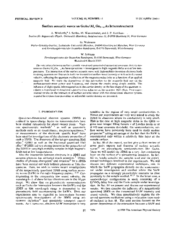 (PDF) Surface acoustic waves on GaAs/AlxGa1−xAs heterostructures