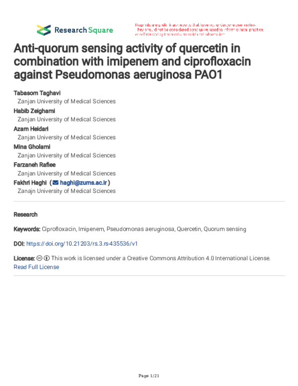 (PDF) Anti-quorum sensing activity of quercetin in combination with ...
